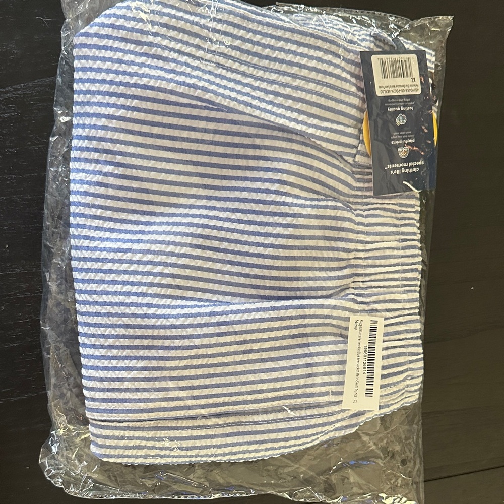 NWT Rugged Butts Blue and White Seersucker Swim Trunks
